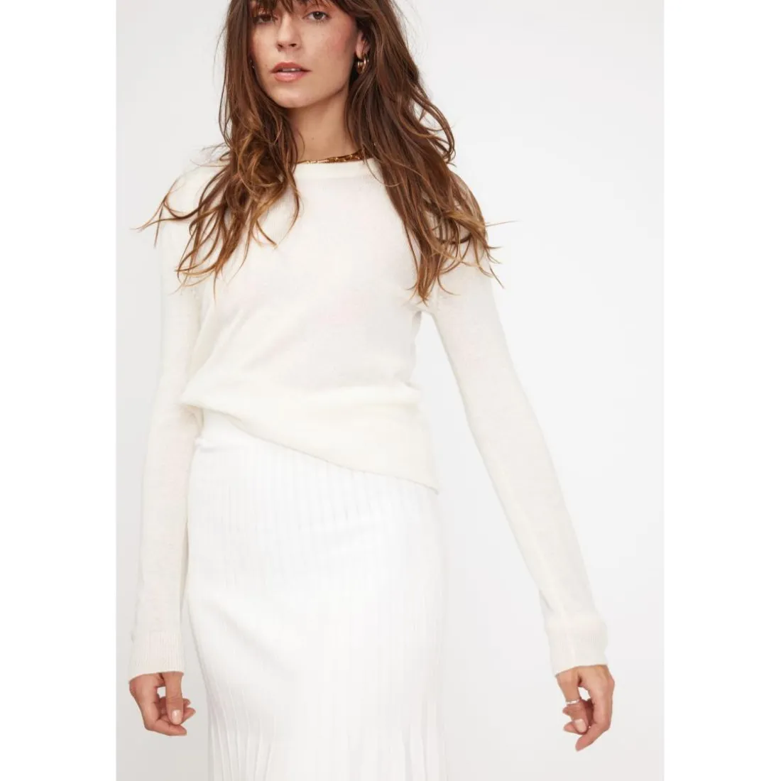 Pull femme col rond ZARA en cachemire ecru