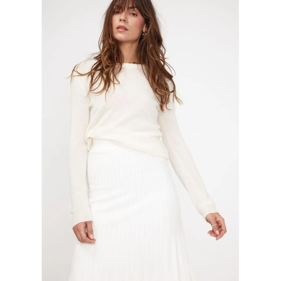 Pull femme col rond ZARA en cachemire ecru