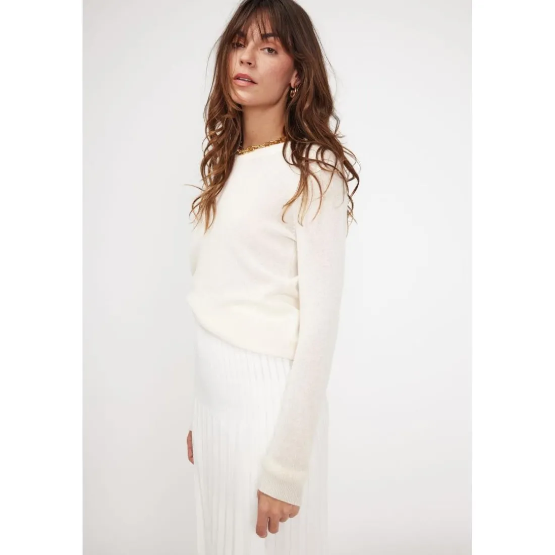 Pull femme col rond ZARA en cachemire ecru