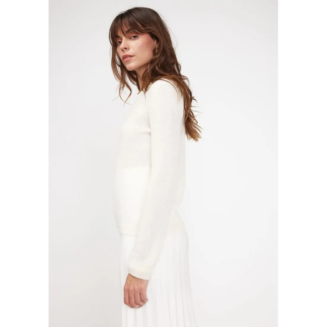 Pull femme col rond ZARA en cachemire ecru