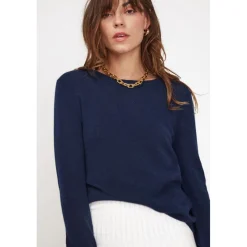 Pull femme col rond ZARA en cachemire bleu marine