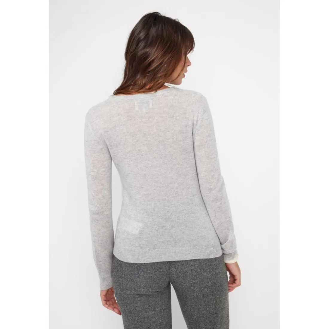 Pull femme col rond ZARA en cachemire gris perle