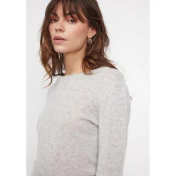 Pull femme col rond ZARA en cachemire gris perle