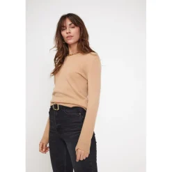 Pull femme col rond ZARA en cachemire beige
