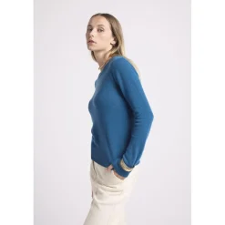 Pull femme col rond ZARA en cachemire bleu peacock