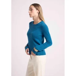 Pull femme col rond ZARA en cachemire bleu peacock