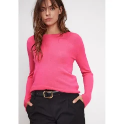 Pull femme col rond ZARA en cachemire rose fluo