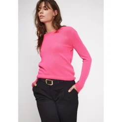 Pull femme col rond ZARA en cachemire rose fluo