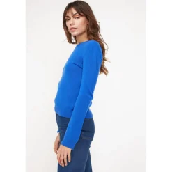Pull femme col rond ZARA en cachemire bleu flashy