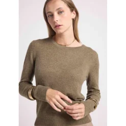 Pull femme col rond ZARA en cachemire khaki kaki