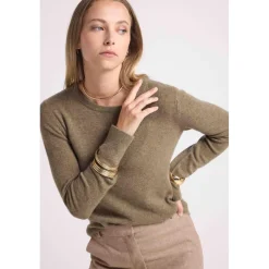 Pull femme col rond ZARA en cachemire khaki kaki