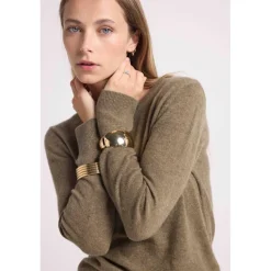 Pull femme col rond ZARA en cachemire khaki kaki