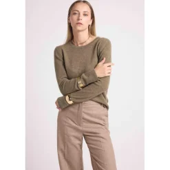 Pull femme col rond ZARA en cachemire khaki kaki