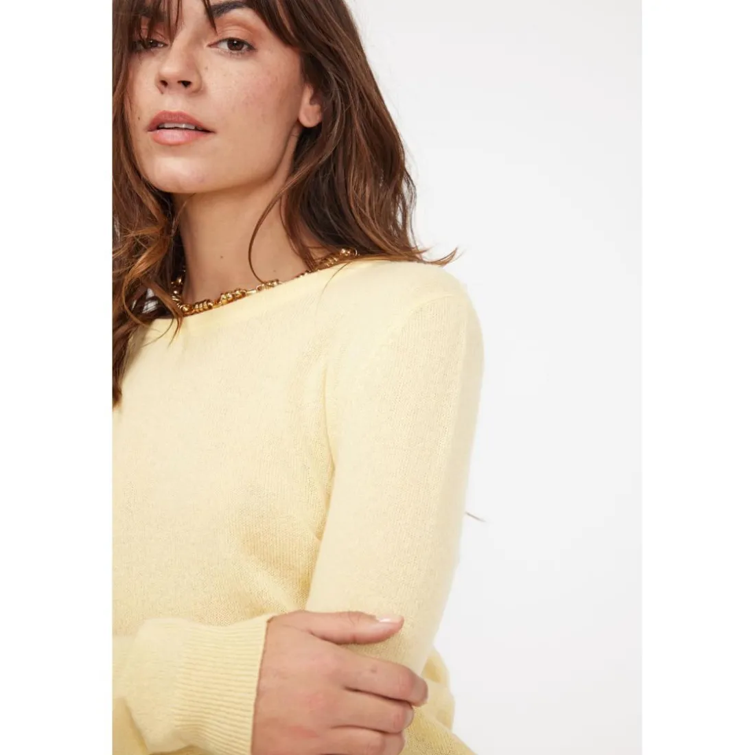 Pull femme col rond ZARA en cachemire jaune