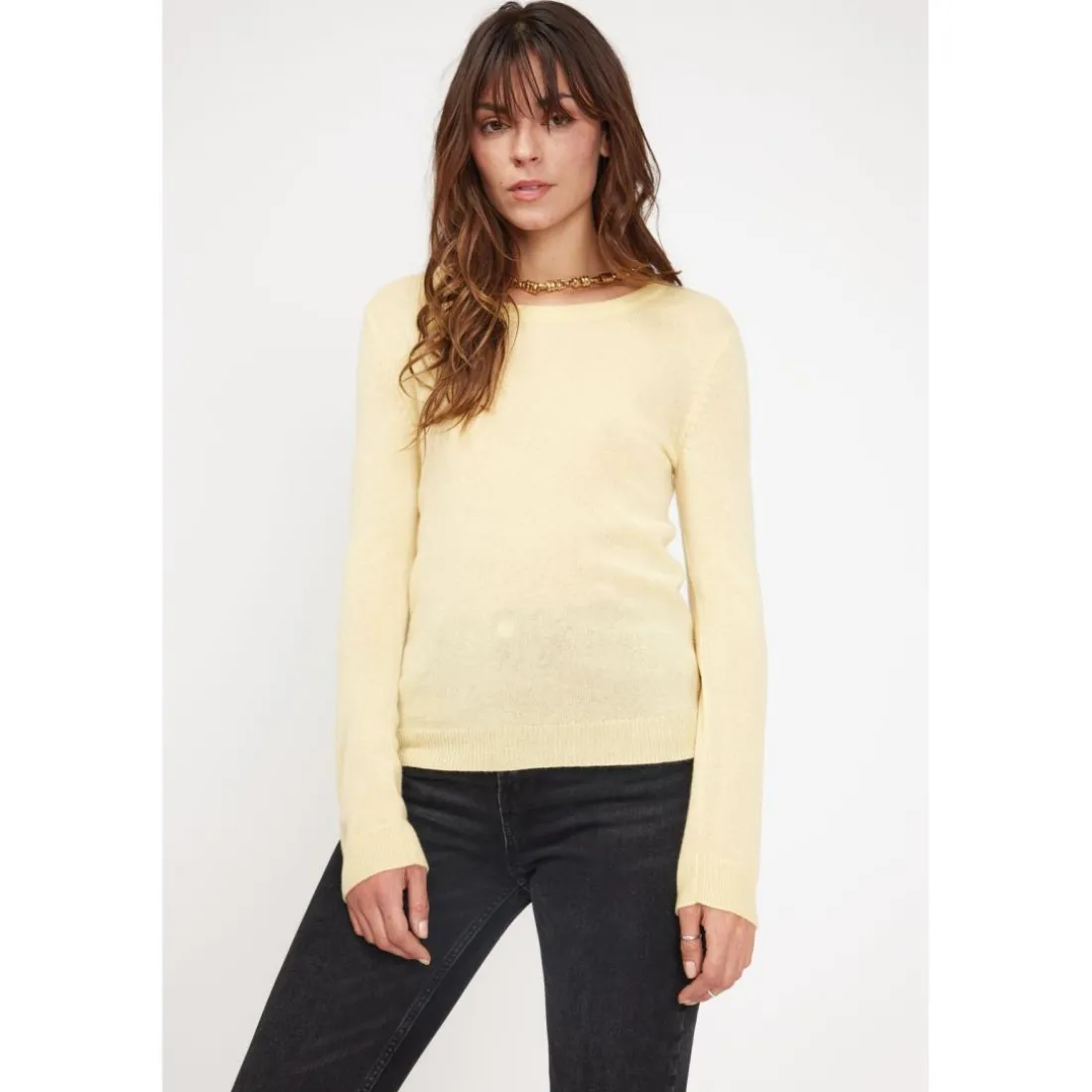 Pull femme col rond ZARA en cachemire jaune