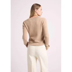 Pull femme col V ZEFINA en cachemire new beige creme