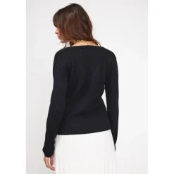Pull femme col V ZEFINA en cachemire noir