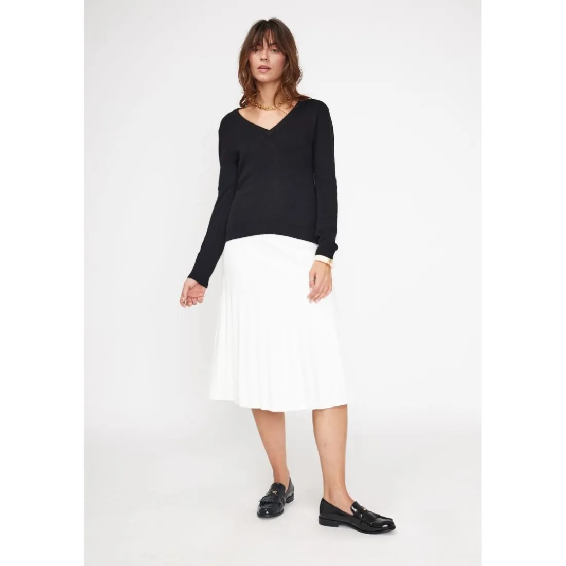 Pull femme col V ZEFINA en cachemire noir