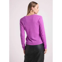 Pull femme col V ZEFINA en cachemire violet