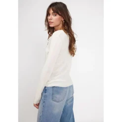 Pull femme col V ZEFINA en cachemire ecru