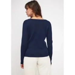 Pull femme col V ZEFINA en cachemire bleu marine