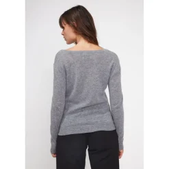 Pull femme col V ZEFINA en cachemire gris fonce