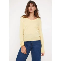 Pull femme col V ZEFINA en cachemire jaune