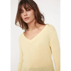 Pull femme col V ZEFINA en cachemire jaune