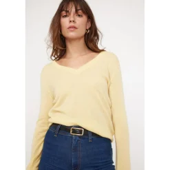 Pull femme col V ZEFINA en cachemire jaune