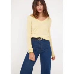Pull femme col V ZEFINA en cachemire jaune