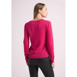 Pull femme col V ZEFINA en cachemire fuchsia