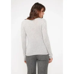 Pull femme col V ZEFINA en cachemire gris perle