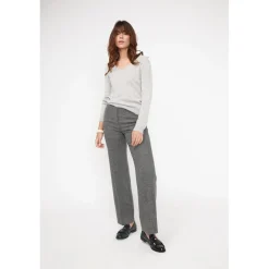 Pull femme col V ZEFINA en cachemire gris perle