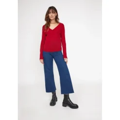 Pull femme col V ZEFINA en cachemire rouge