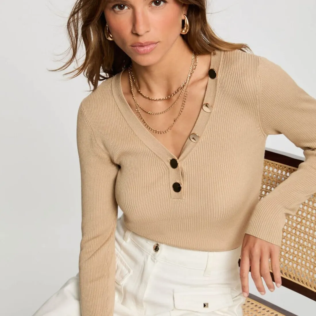 Pull femme Morgan beige foncé en viscose