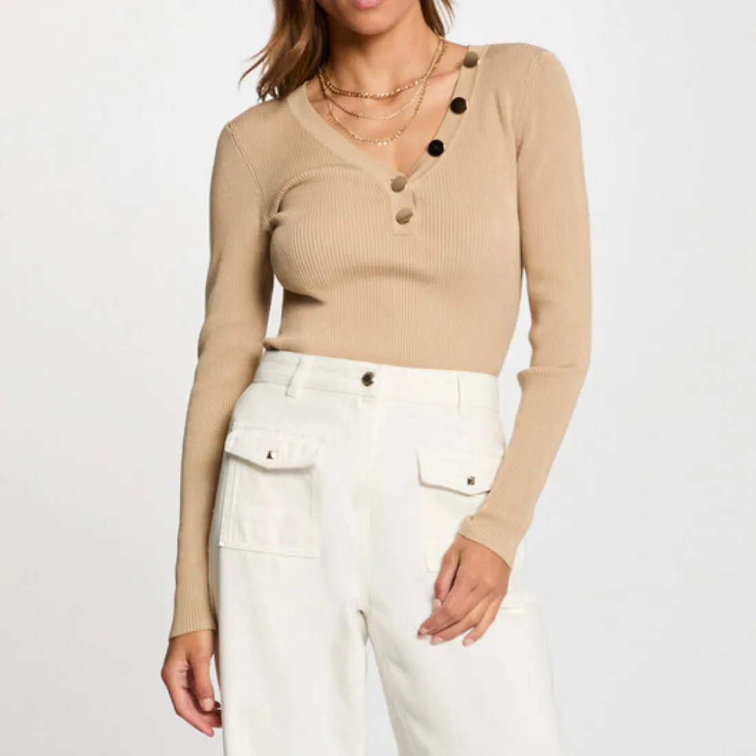 Pull femme Morgan beige foncé en viscose