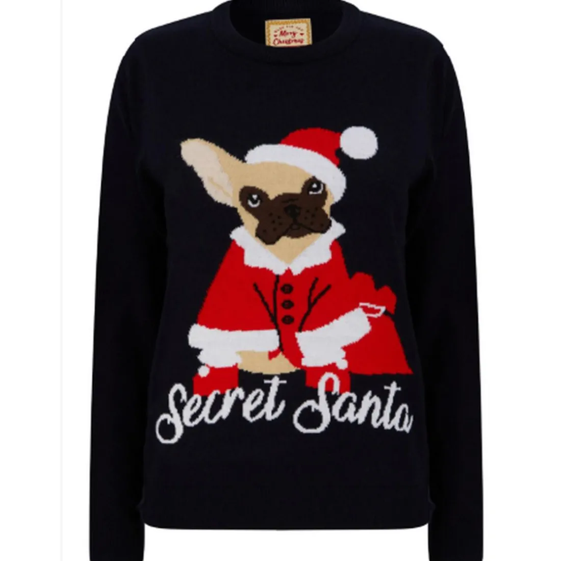 Pull femme Noël SECRET SANTA DOG bleu