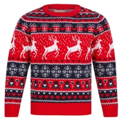 Pull Fille Noel SNOW REINDEER rouge