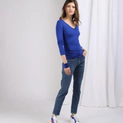 Pull fin col V James en viscose