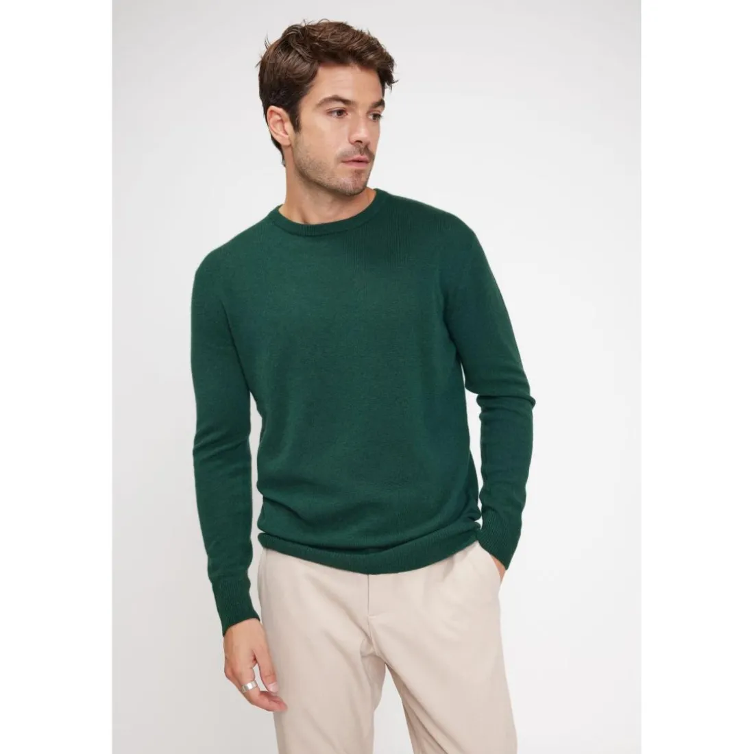 Pull homme col rond ZACH en cachemire vert sapin