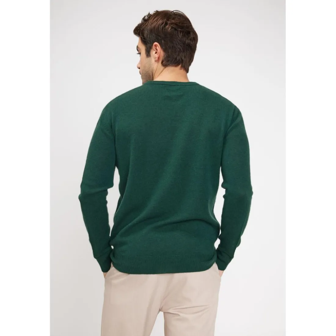 Pull homme col rond ZACH en cachemire vert sapin