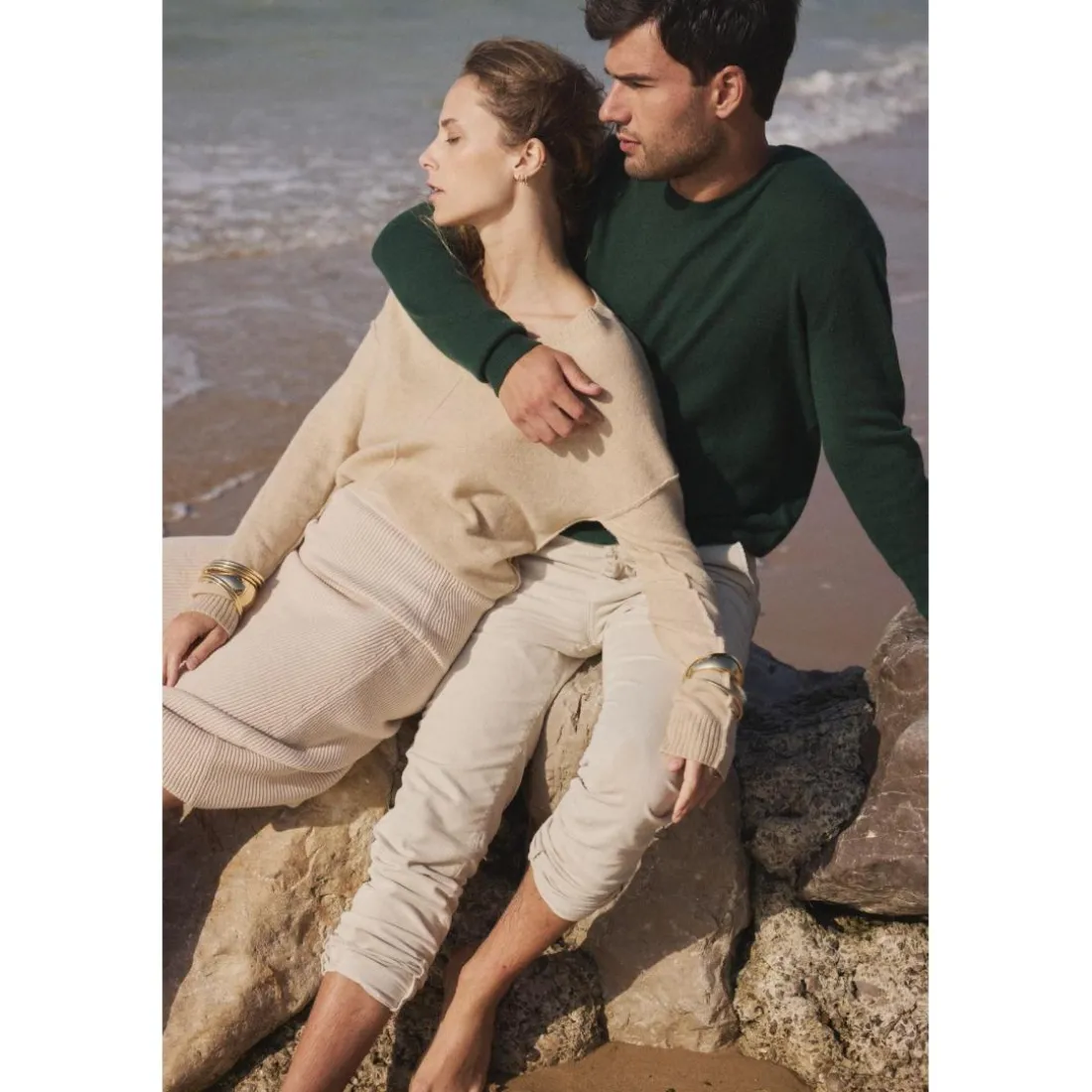 Pull homme col rond ZACH en cachemire vert sapin