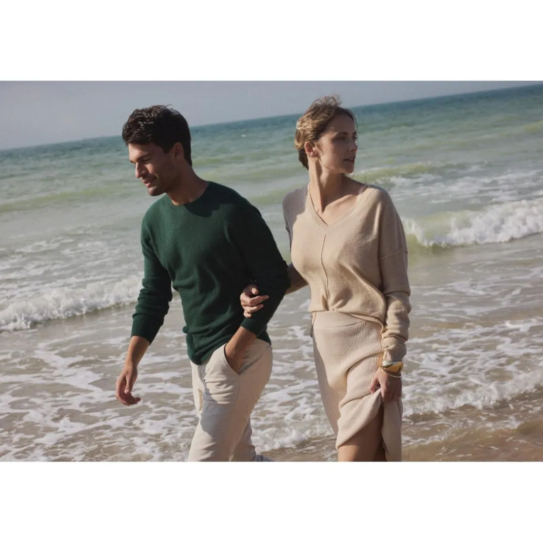 Pull homme col rond ZACH en cachemire vert sapin