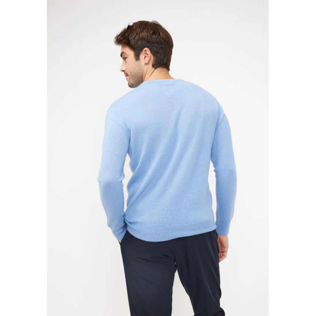 Pull homme col rond ZACH en cachemire bleu ciel