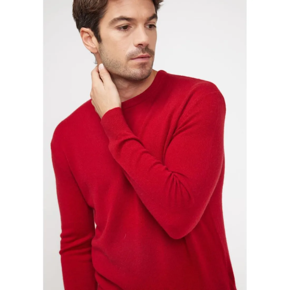 Pull homme col rond ZACH en cachemire rouge