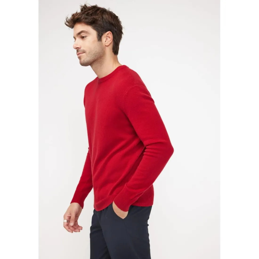 Pull homme col rond ZACH en cachemire rouge