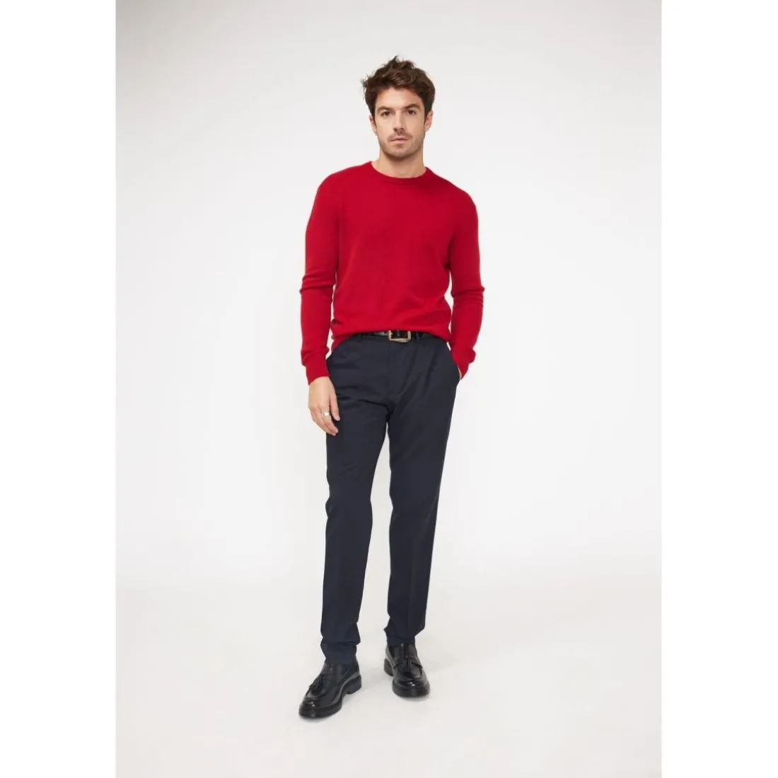 Pull homme col rond ZACH en cachemire rouge