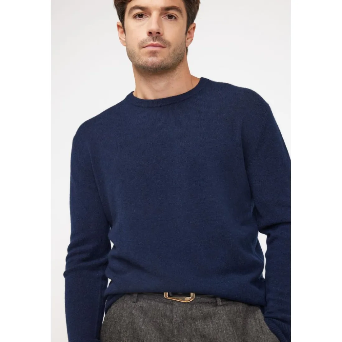 Pull homme col rond ZACH en cachemire bleu marine