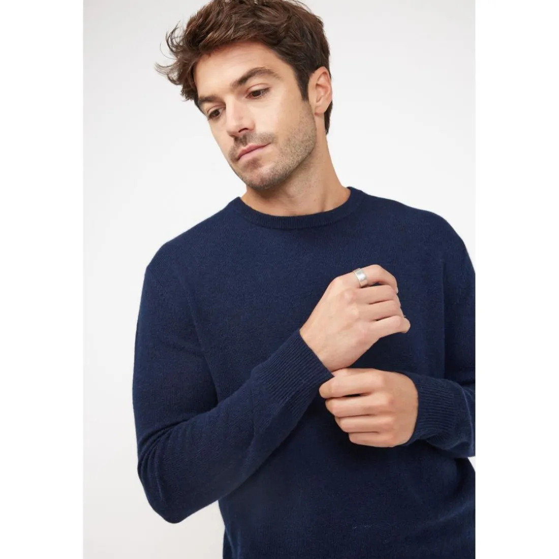 Pull homme col rond ZACH en cachemire bleu marine
