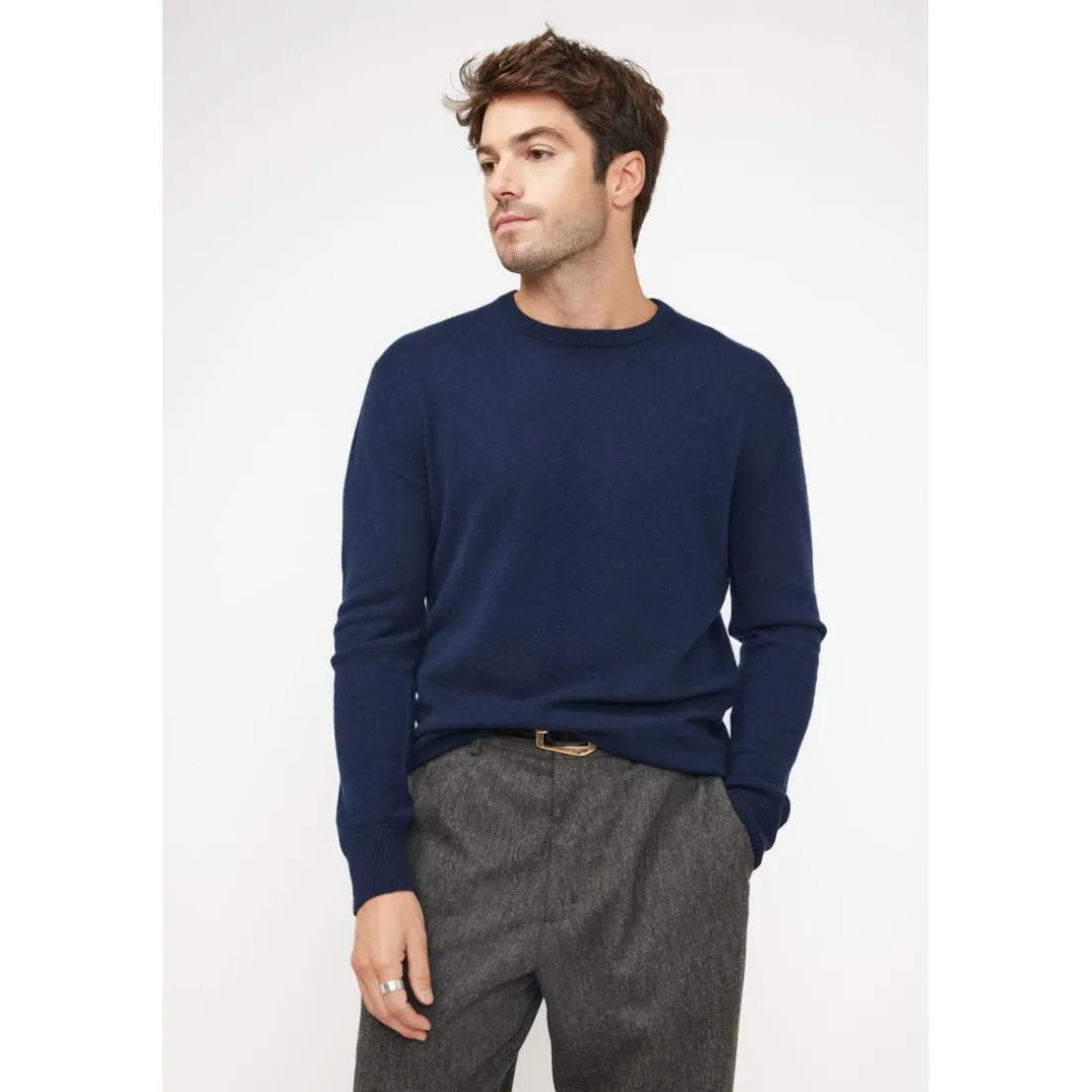 Pull homme col rond ZACH en cachemire bleu marine